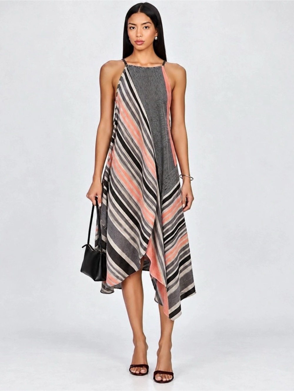 FREE PEOPLE / ANTHROPOLOGIE STRIPED ASYMMETRICAL MIDI DRESS – XS
